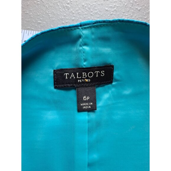 Talbots Silk Sleeveless Top 6P Fitted Colorblock Blue Green Textured Corpcore - Picture 3 of 6